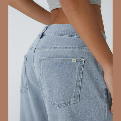 Asymmetric Low Rise Zipper Pockets Baggy Wide Leg Washed Casual Jeans