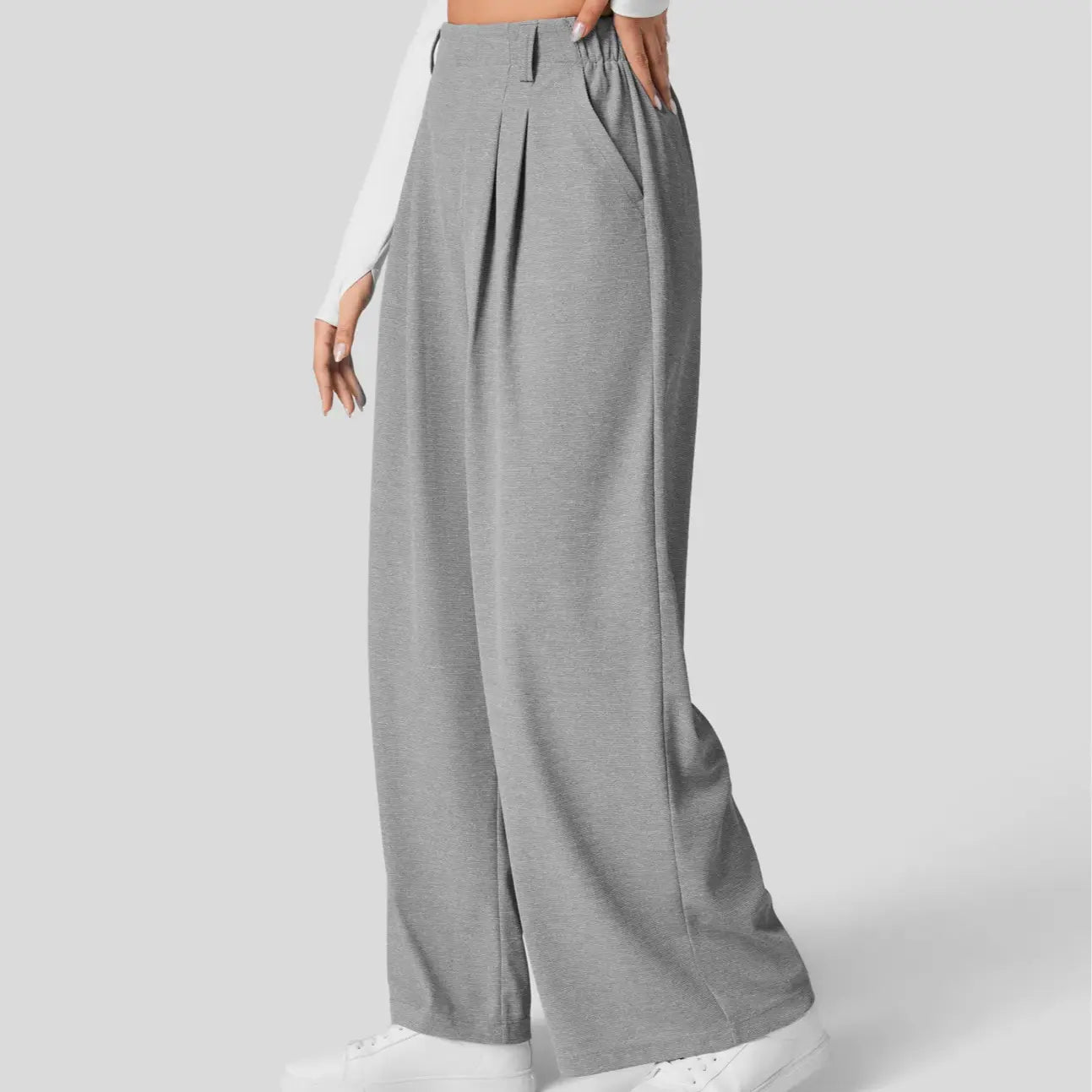 High Waisted Pocket Wide Leg Waffle Work Pants