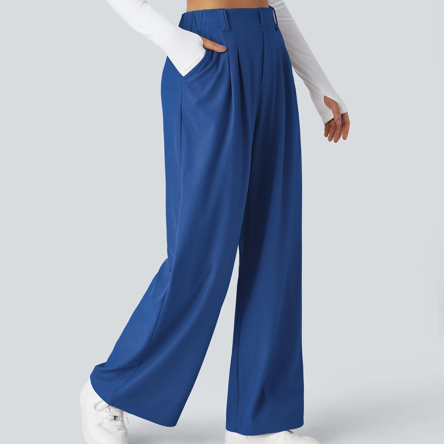 High Waisted Pocket Wide Leg Waffle Work Pants