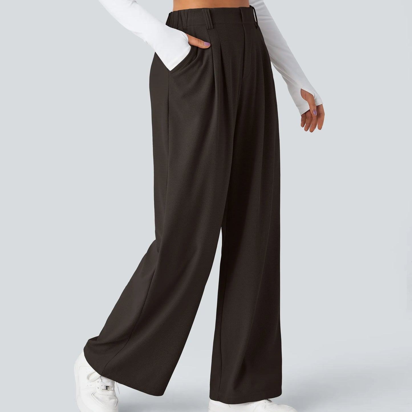 High Waisted Pocket Wide Leg Waffle Work Pants