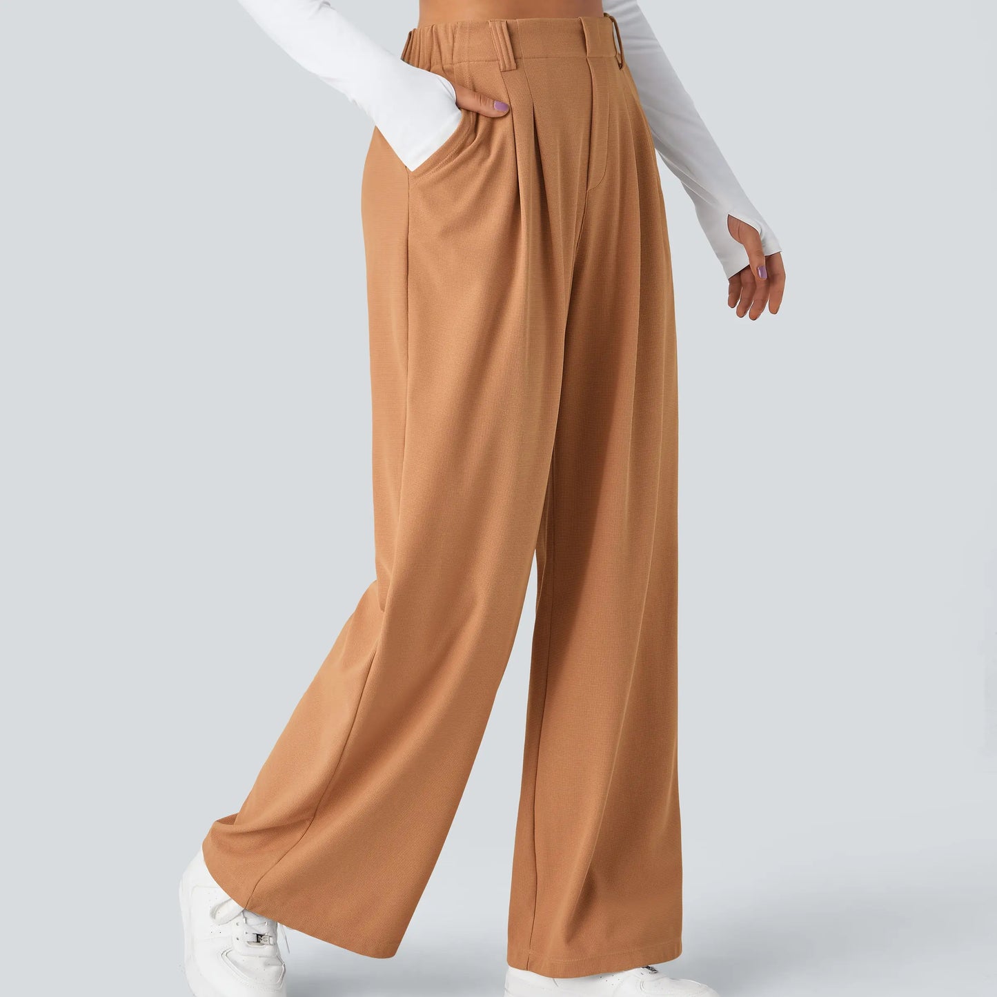 High Waisted Pocket Wide Leg Waffle Work Pants