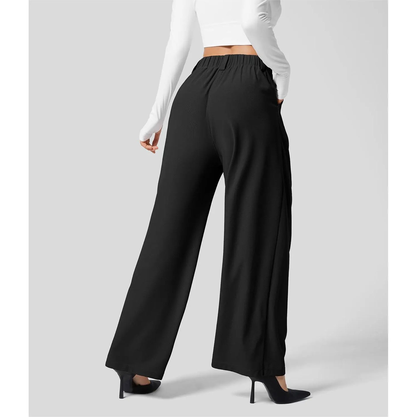 High Waisted Pocket Wide Leg Waffle Work Pants