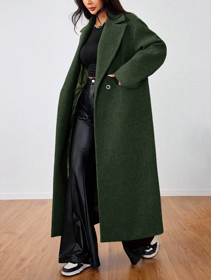 This long wool coat features casual lapels. Warm and comfortable, it is a must‑have for everyday wear, office outfits and the back‑to‑school season.