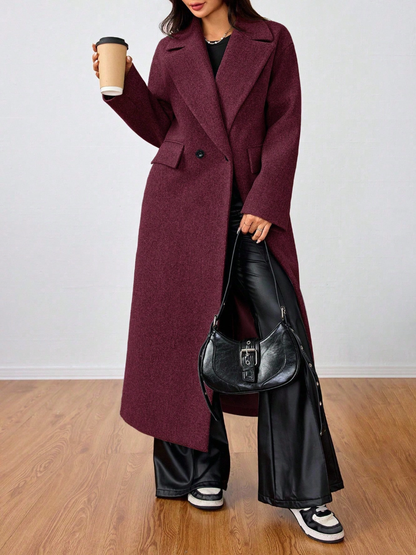 This long wool coat features casual lapels. Warm and comfortable, it is a must‑have for everyday wear, office outfits and the back‑to‑school season.
