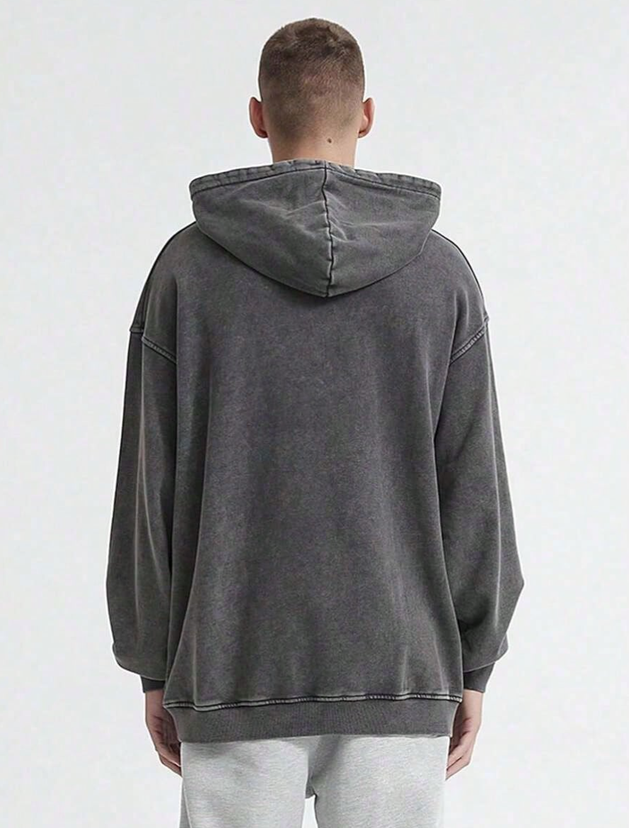 Young adults’ go-to vintage acid-washed hoodie with kangaroo pocket for daily outfits