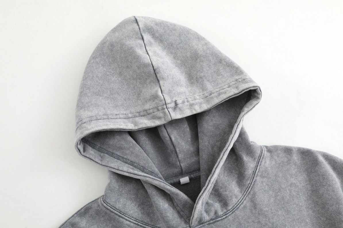 Young adults’ go-to vintage acid-washed hoodie with kangaroo pocket for daily outfits