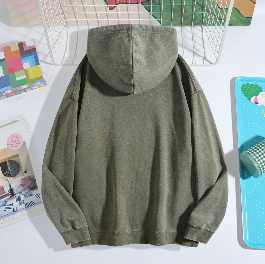 Young adults’ go-to vintage acid-washed hoodie with kangaroo pocket for daily outfits