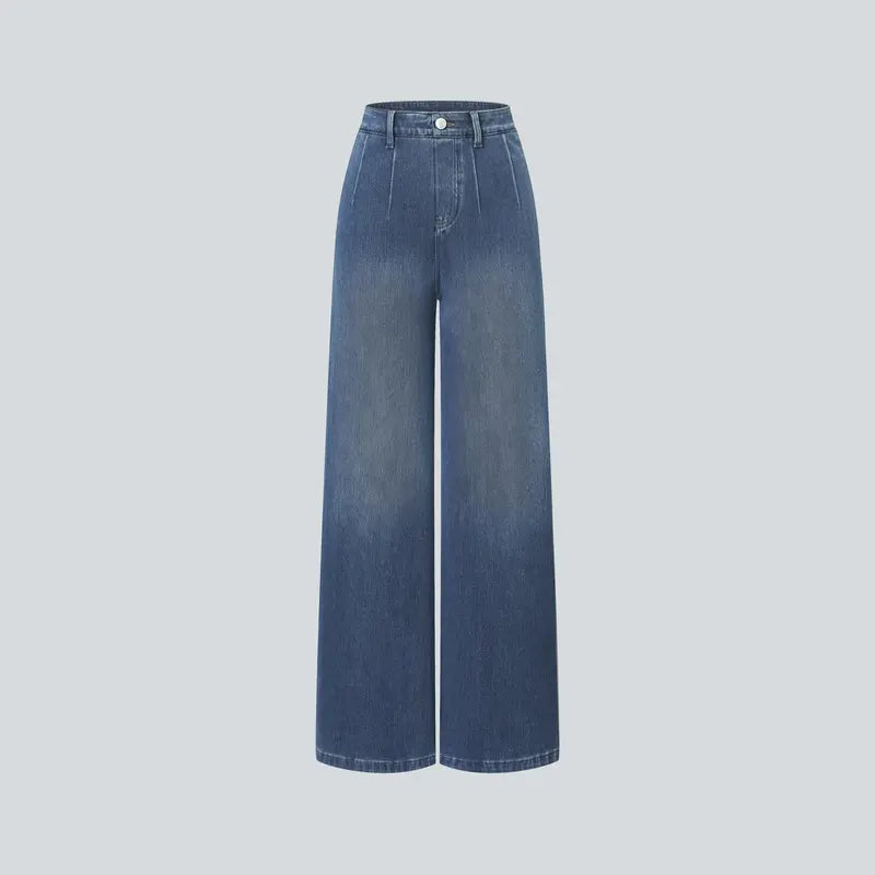Waisted Tummy Control Wide Leg Casual Jeans with Pockets