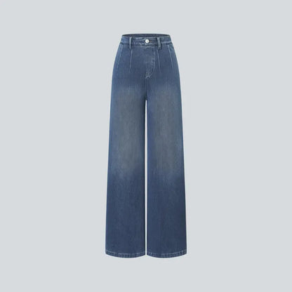 Waisted Tummy Control Wide Leg Casual Jeans with Pockets