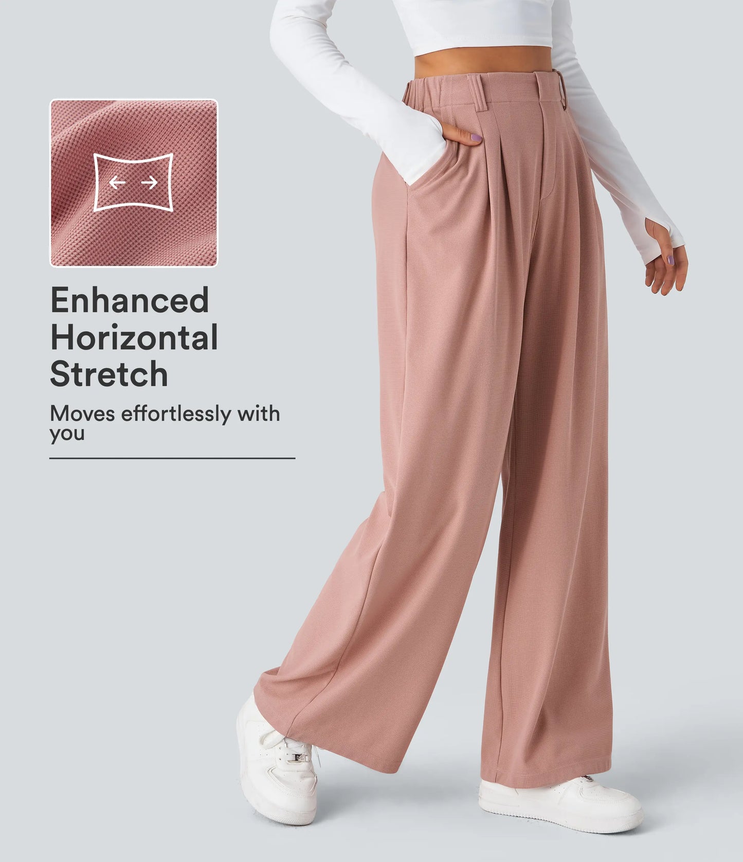 High Waisted Pocket Wide Leg Waffle Work Pants