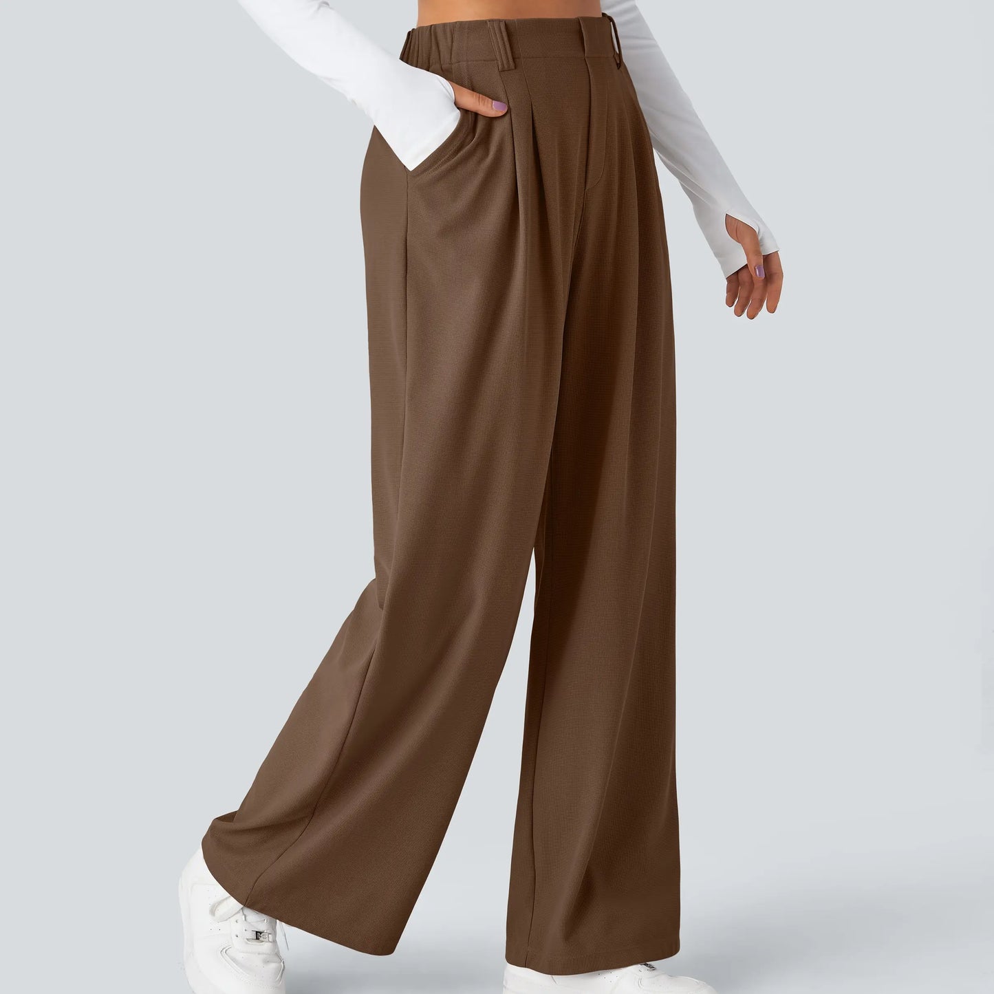 High Waisted Pocket Wide Leg Waffle Work Pants