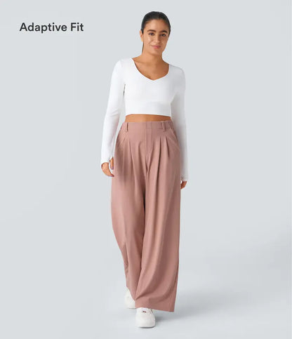 High Waisted Pocket Wide Leg Waffle Work Pants