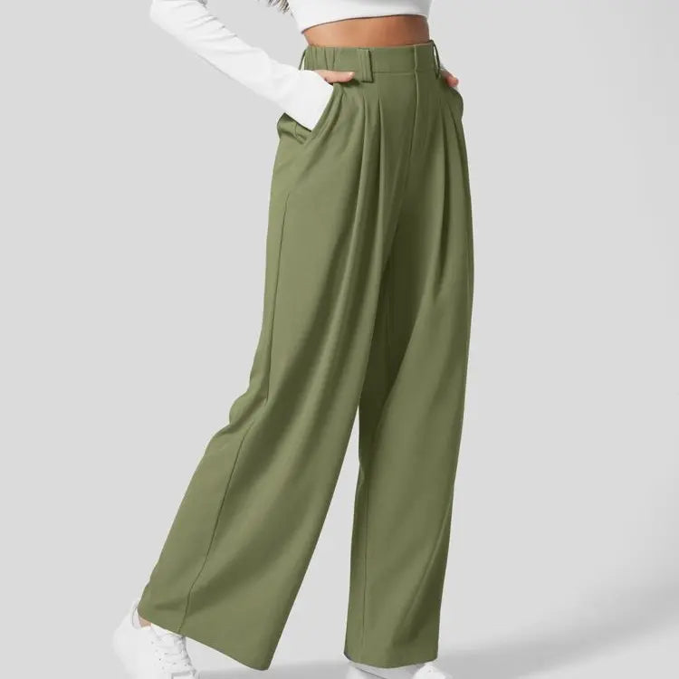 High Waisted Pocket Wide Leg Waffle Work Pants