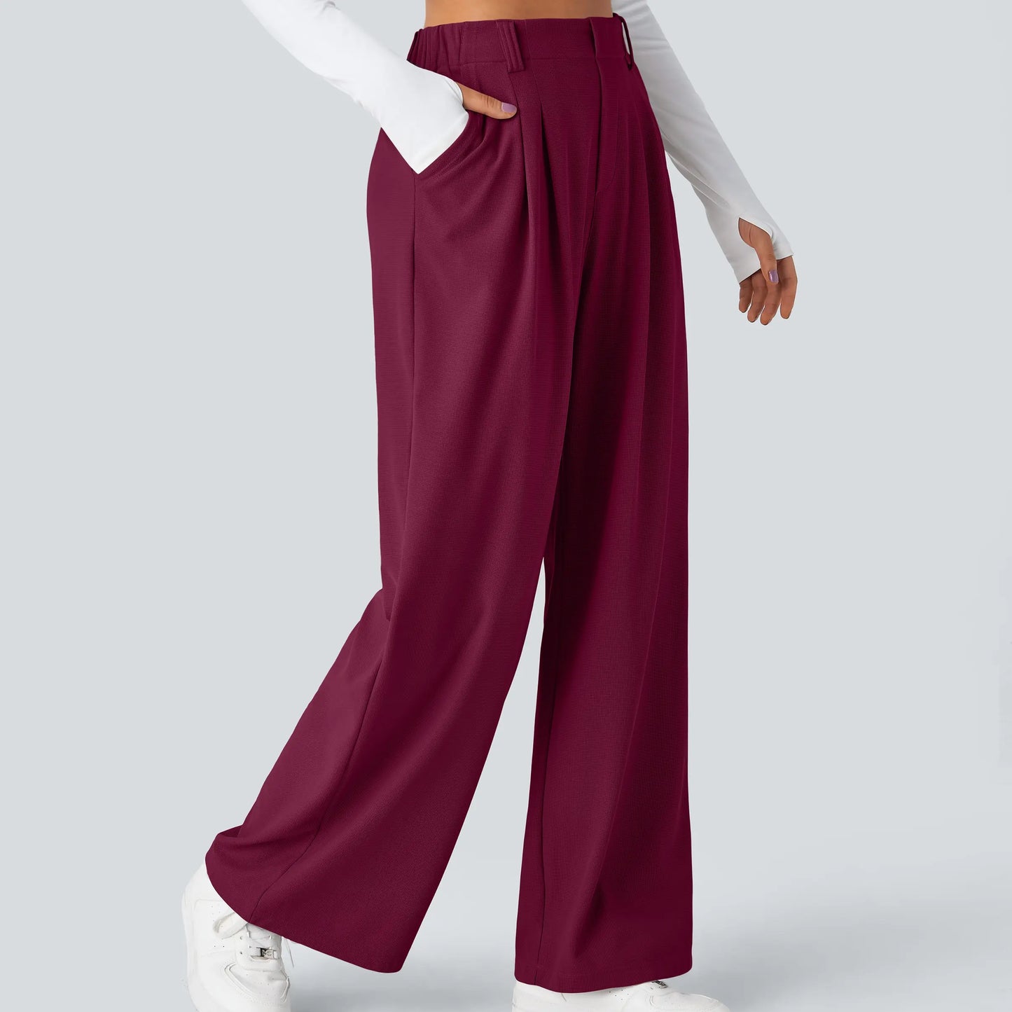 High Waisted Pocket Wide Leg Waffle Work Pants